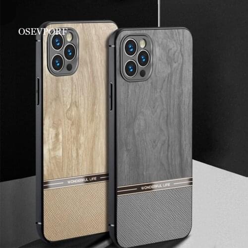 Luxury Wood Grain Phone Cases for 12 11 Pro Max Protection Back Cover Shell for iPhone 8 7 6 6S Plus X XR XS Max Anti-Fall Coque