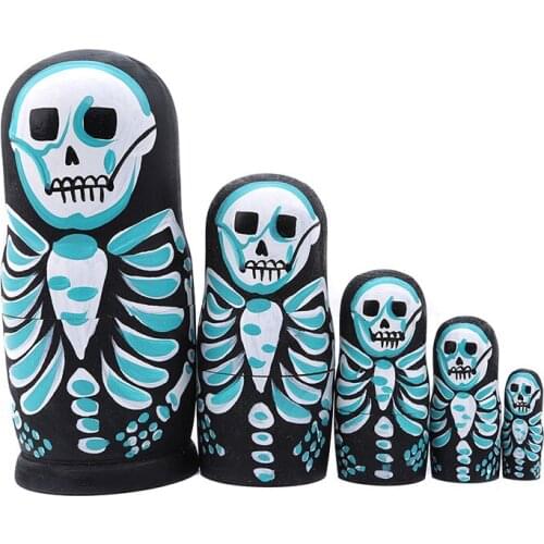 1 5 Pcs/Set Skull Russian Dolls Hand Painted Home Decor Birthday Gifts Baby Toy Nesting Dolls Wooden Matryoshka Toys
