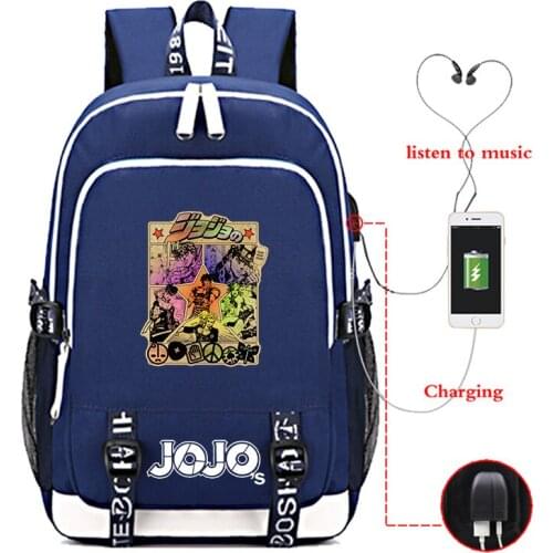 Cartoon Jojo Bizarre Adventure School Backpacks USB Charge Bags Boy Girl School Bags Students Book Bag Teens Laptop Bag Mochila