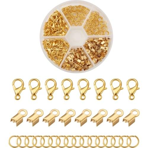 250pcs/box Stainless Steel Folding Crimp Ends Stainless Steel Jump Rings and Alloy Lobster Claw Clasps For DIY Jewelry Making