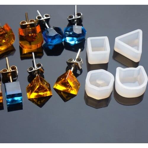 Resin Crystal Epoxy Earrings Mold DIY Pendant Casting Silicone Mould Crafts Jewelry Making Tools Mini Cube Kitty Triangle Molds