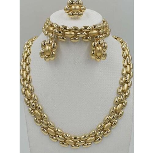 2019 Bridal Gift Nigerian Wedding African Beads Jewelry Set Brand Woman Fashion Dubai Gold Color Jewelry Set Wholesale Design