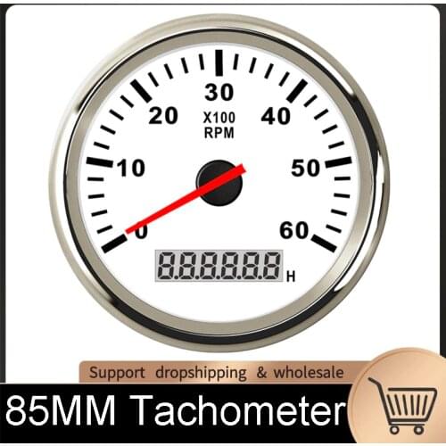 8000 RPM Tachometer Car Boat Tacho Gauge With LCD Hourmeter Red Backlight Fit For Marine Yacht Gauge 12V 24V