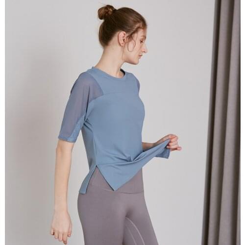 Vansydical Fitness Workout Tops T-shirts Women Mesh Spliced Sport Gym Running Shirts Short-sleeve Tee