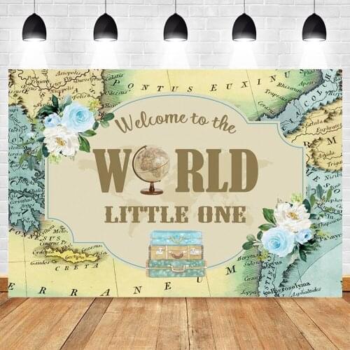 Welcome To The World Map Newborn Baby Shower Birthday Custom Backdrop Photography Background Vinyl Photographic Backdrops Prop