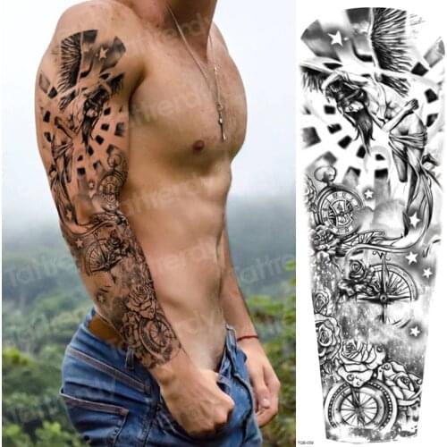 Temporary tattoos for men robot arm sleeve tattoo mechanical waterproof tattoo large black stickers body tatoo fake transfer big