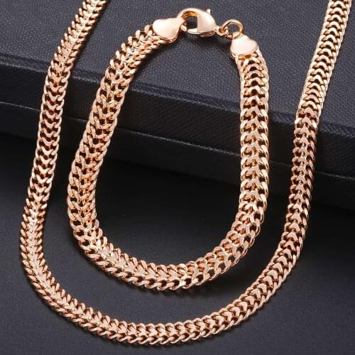 Jewelry Sets For Women 585 Rose Gold Bracelet Neckalce Set Link Braided Foxtail Bead Link Chain Woman Jewelry Gifts HCS01