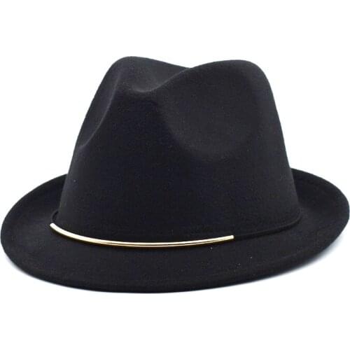 Womens Black Felt Hat Womens Fedora Hat British Retro Top Hat Womens Flat-brimmed Hat Mens Street Gambler Hat F24