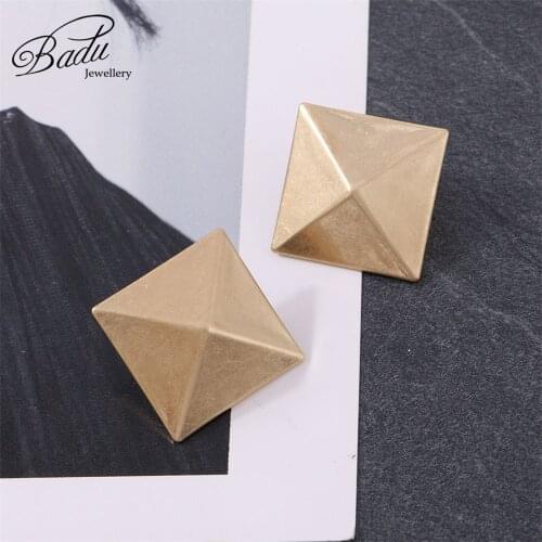 Badu Big Square Stud Earrings for Women Gold Geometric Earrings Punks Studs Big Statement Jewelry for Holloween