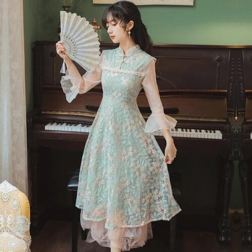 Women Chinese Long Floral Dress Elegant Vintage Party Robe Modern Modified Fairycore Cheongsam Casual Mujer De Vestidos Clothing