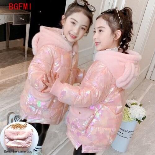 Girls Winter Coats Girl Bright Color Jacket with Bag Teen Warm Plus Velvet Parkas Kids Hooded Outwear Kids Windproof Clothing