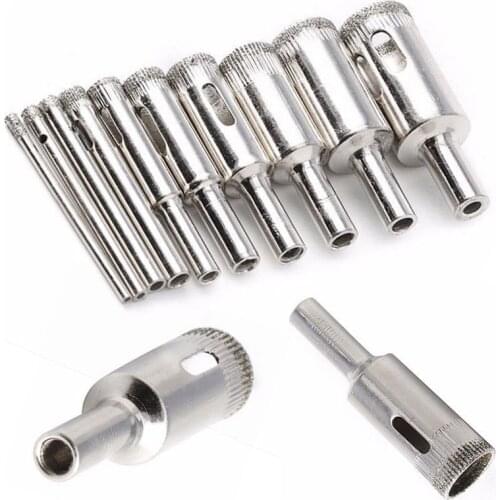 10pcs 3-18mm Diamond Coated Core Hole Saw Drill Bit Set Tools For Glass Marble