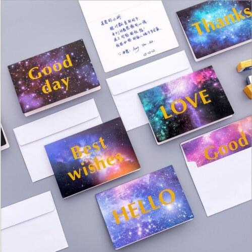 100pcs Starry Sky THANK YOU Folding Greeting Card Handwritten Blessing Greeting Card Birthday Gift Wedding Invitation Envelope