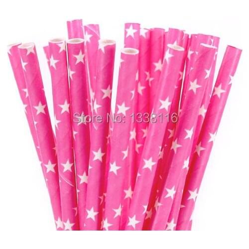 100pcs Hot Pink With White Star Paper Drinking Straws,Party Supplies Paper Drinking Straws Wholesale Online