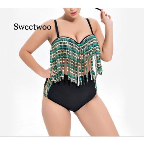 2020 Women Sexy Bikini Set Push-up Swimsuit Two Pieces Tassel Swimwear High Waist Triangle Bathing Suit Plus Size 52 Beachwear