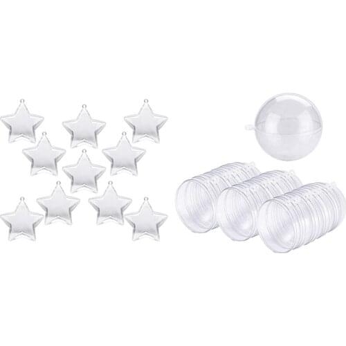 24 Balls DIY 80Mm Christmas Tree Hanging Ball Transparent & 10 Sets 80Mm DIY Fillable Balls Clear Plastic (Star Shape)