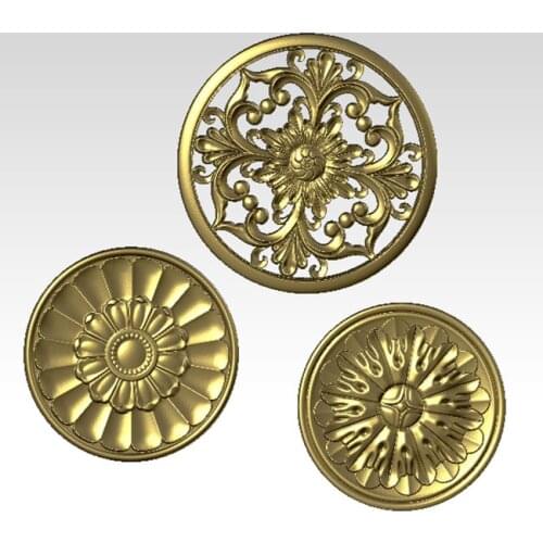 3pcs 3D model for cnc 3D carved figure sculpture machine in STL file 3D furniture decoration Decor Round decorative flower