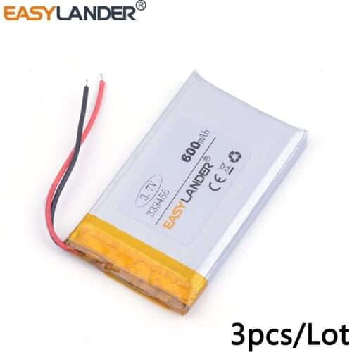 3pcs /Lot 3.7v lithium Li ion polymer rechargeable battery 333455 600mah for MP5 GPS DVR Toy
