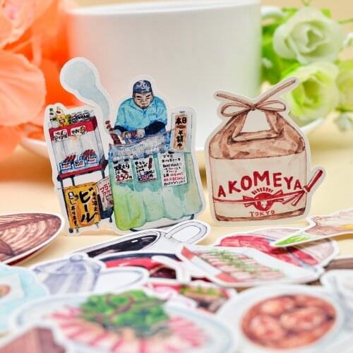 33pcs Watercolor Delicious Japanese food Stickers thin Paper book Decoration planner Stationery papelaria journal adesivo