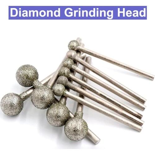 10pcs 2.35/3mm Shank Diamond Grinding Head Spherical Set Coated Mounted Spheres Bit Burr Lapidary Tool Stone Gemstone for Dremel