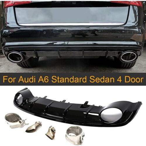 Car Rear Bumper Diffuser Lip Spoiler for Audi A6 Standard Sedan 4 Door 2016 - 2018 Rear Diffuser Spoiler Not for RS6 PP Black