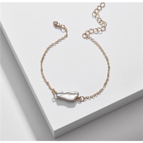 B2317 ZWPON Gold Color Link Chain Baroque Pearl Bracelets Bangles Women Gild Irregular Natural Pearl Charm Bracelets Wholesale