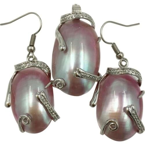 Free shipping Fashion Jewelry Pink Mother of pearl Shell Art Dangle Earring Pendant Set MC8330