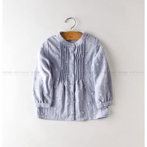 2020 Spring And Autumn Childing Clothing Long Sleeve Girls Shirt Leave Print Kids Blouse For Age 3-8, Blue/pink