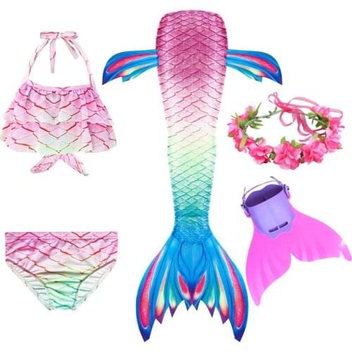 Kids Girls Mermaid tail Clothes Mermaid Costume Cosplay Children Swimming Swimsuit Fantasy Beach Bikini can add Monofin Fin