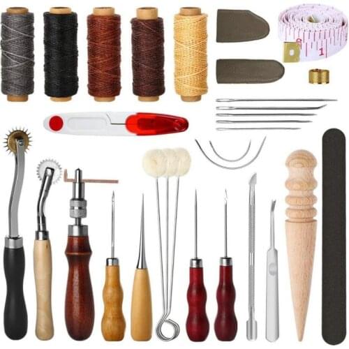Dreamburgh 31 Pcs Leather Sewing Tools DIY Leather Craft Tools Hand Stitching Tool Set With Groover Awl Waxed Thread Thimble Kit