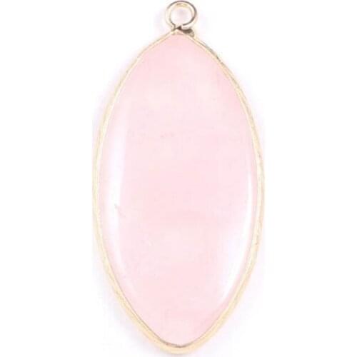 FYJS Unique Silver Plated Marquise Shape Rose Pink Quartz Pendant Labradorite Stone Jewelry