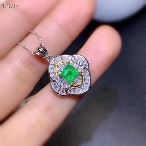 Angle Wing Emerald Pendant for Wedding 5mm * 5mm Natural Emerald Pendant with Necklace Solid 925 Silver Emerald Jewelry