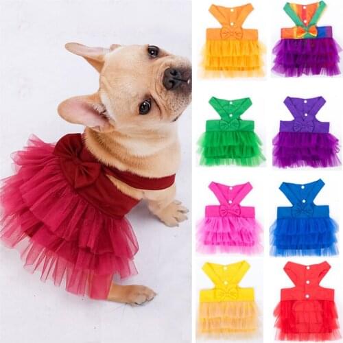Summer Dog Lace Tullle Dress Pet Dog Clothes For Small Dog Party Birthday Wedding Bowknot Dress Puppy Costume Spring Pet Clothes