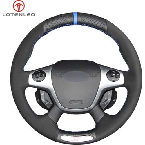 LQTENLEO Black Genuine Leather Suede DIY Hand-stitched Car Steering Wheel Cover For Ford Focus 3 ST 2012-2014