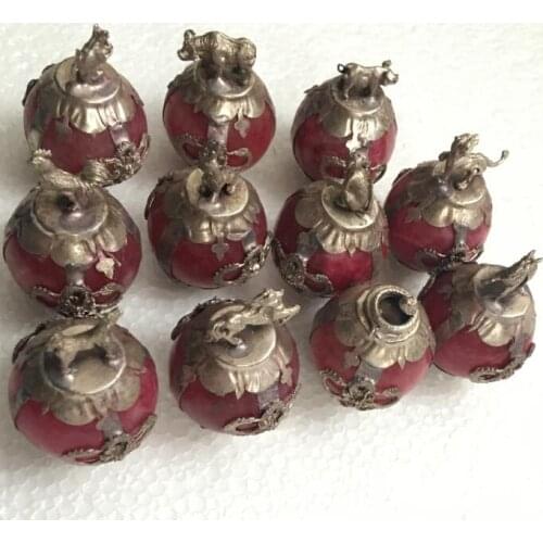 Metal Crafts Collectible Decorated red Jade Tibet Silver some Jixiang beast selection Statue ( choose animal shape)