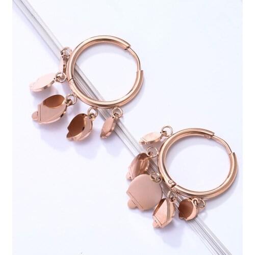 Cute Ice Cream Hoop Earrings Stainless Steel Tassel Charm Rose Gold Circle Ear Clip Korean Jewelry For Women Elegant New Gifts