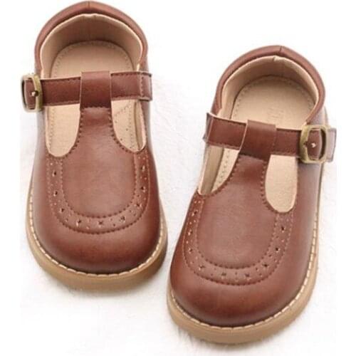 2021 British Style Single Girls Soft Children Princess Shoes Genuine Leather Rubber Breathable Toddler Loafer