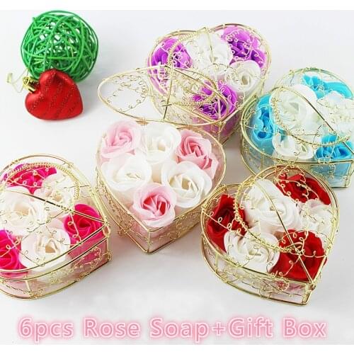 6Pcs/Box Bathing Soap Artificial Flower Gift Heart Shaped Rose Bathing Soap Day Mothers Day Wedding Party Gift 10 cm x 6 cm