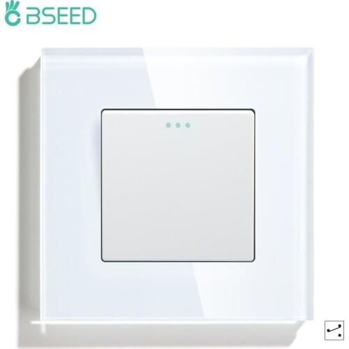 BSEED Push Light Switch Wall Power Switch On Off Switch Button Lamp Switch 1/2/3Gang 2Way With Glass Frame Home Switch