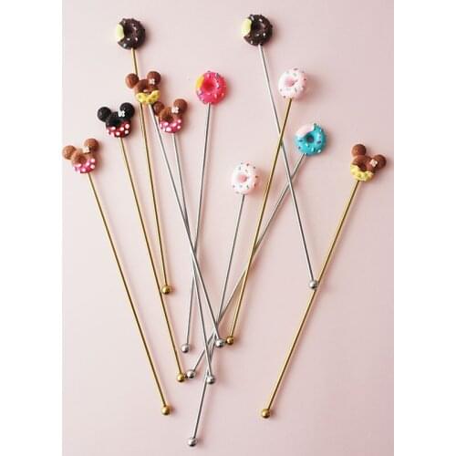 Newest Stainless Steel Stir Bar Spoon Liquor Mickey Donuts PatternTea Milk Coffee Churn Mix Bars Cartoon Cute Long Stir 1 pcs
