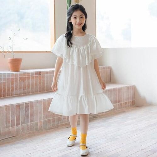 6 To 16 Years, New 2021 Teenager Dress White Girls Cotton Dress Kids Clothes Children Fashion Baby Princess Dress,#6068