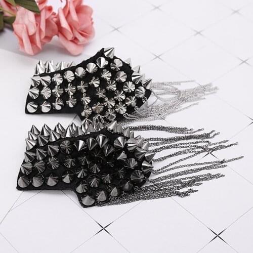 Punk Gothic Tassel Stud Rivet Pin Brooch Epaulette Shoulder Mark Board Epaulet PXPB