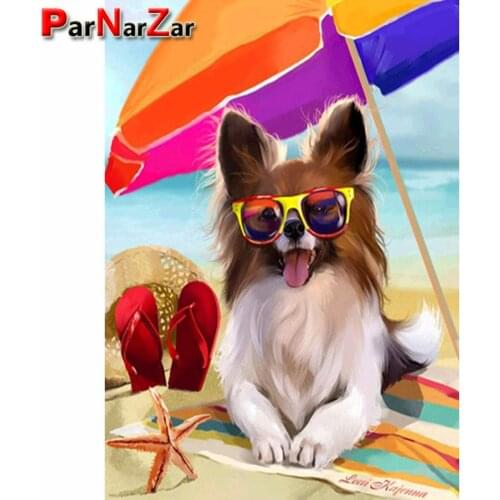 ParNarZar 5D Diamond Painting Holiday Dog Full Drill for Adults Pasted Embroidery Cross Stitch Arts Craft for Home Wall Decor