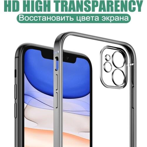 Luxury Square Frame Plating TPU Transparent Case for iPhone 12 11 Pro Max Mini iPhone X XR XS 7 8 Plus SE 2020 Soft Clear Cover