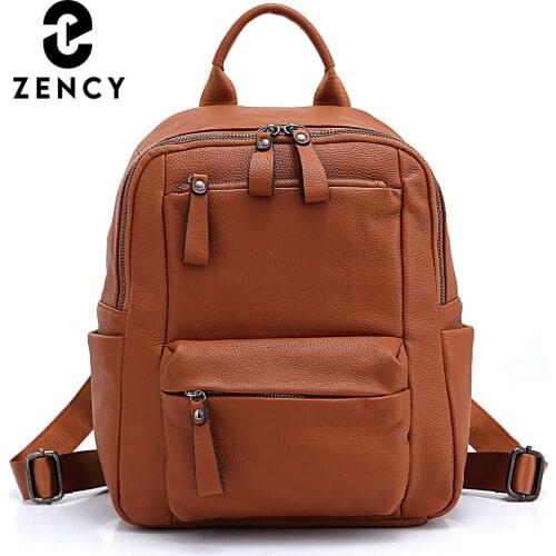 Zency 100% Genuine Leather Female Backpack Large Capacity Fashionable Women Rucksack Girls Back To School Knapsack Travel Bags