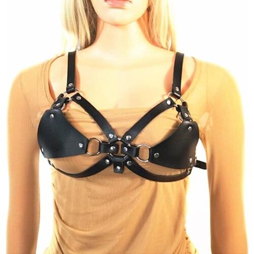 Sexy PU Leather Punk Cage Bra Open Cup Breast Harness Top Fetish Cosplay Costume