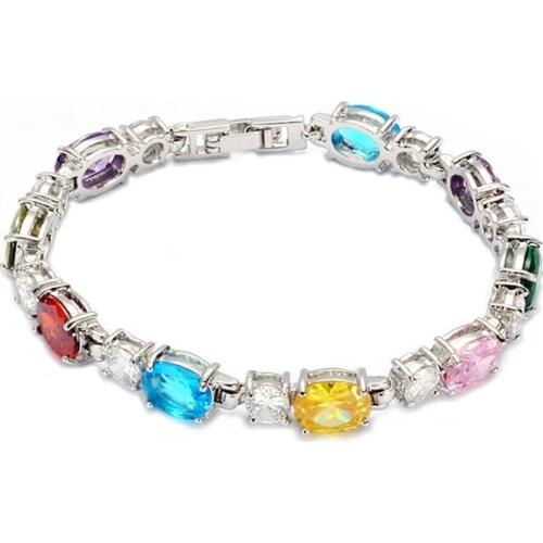 SHUNXUNZE Wedding charms bracelet bangle for women dropshipping Pink Red Purple Blue Peridot Cubic Zirconia Rhodium Plated R663