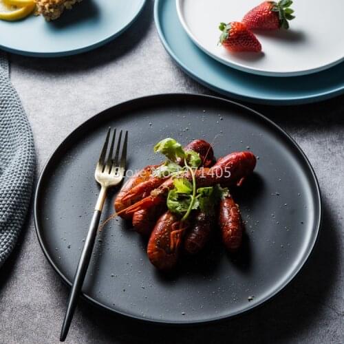 Nordic Creative Household Ceramic Western Dinner Plate Tray Steak Plate Black Tableware Breakfast Plate Round Flat Plate