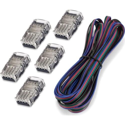 5m RGB LED Strip Connector Wire 5pcs 4 Pin 10mm 5050 LED Tape Light Connector For IP20 Waterproof IP65 Strip To Wire Use