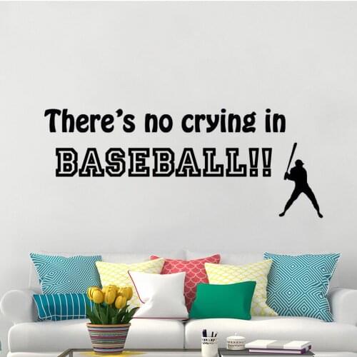 Sports Wall Decal Theres No Crying in Baseball Quote Wall Sticker Vinyl Letters Stickers Baseball Wall Art Murals Decor AY1771